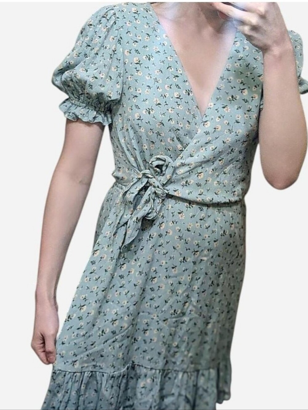 Altar'd State Floral Wrap Dress in Dusty Blue